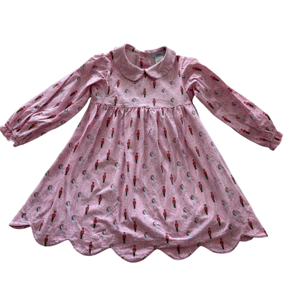 Ishtex Pink Nutcracker Dress Girls Size 5 Long Sleeve‎ Scalloped Hem Holiday